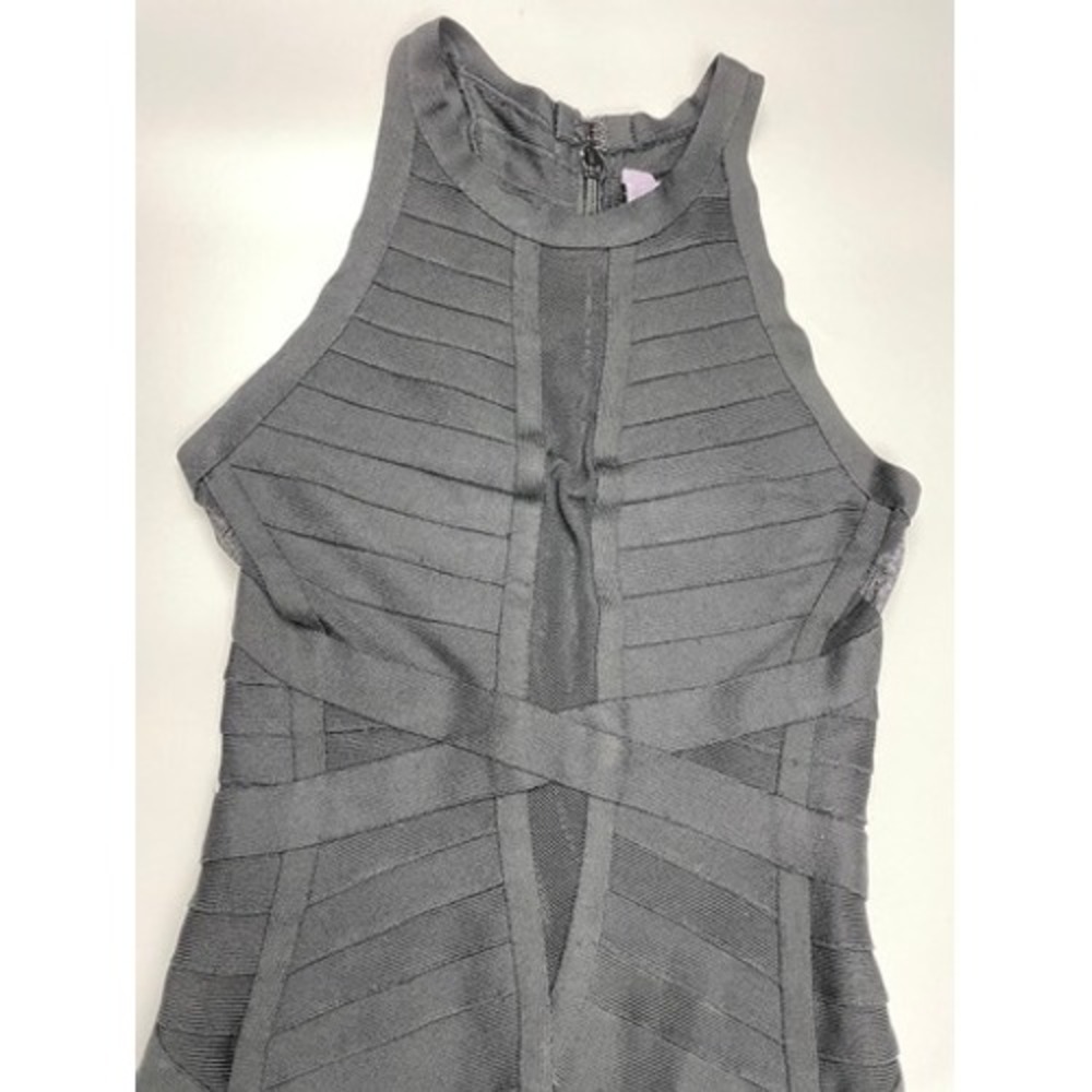Herve Leger Black Bandage Dress Metallic Silver Panels Mesh Bodycon Small - Picture 2 of 7